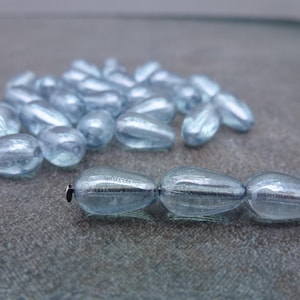 20pc Lumi Blue Teardrop Beads, 10x6mm Czech Glass, Pressed Drop