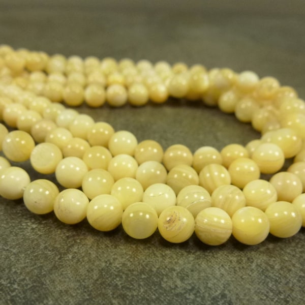 Creamy Yellow Mother of Pearl Natural Shell Beads, 5mm Smooth Round, 15" Strand