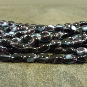 50pc Black and Blueberry Vintage Glass Beads, Twisted Oval, 9x5mm, Czech Glass