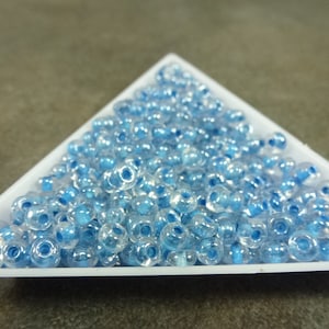 Medium Blue Lined Clear 6/0 Czech Glass Seed Beads 25g 4mm Rocaille