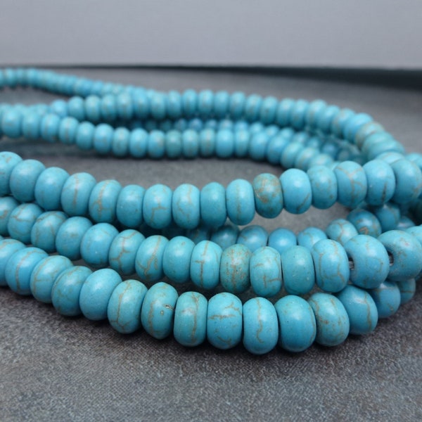 Imitation Turquoise, Synthetic Gemstone Beads 5x8mm Smooth Rondelle Strand 15"