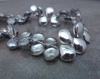 30pc Grey Luster Teardrop Beads, Glass, 11.5x10mm, Side Tip Drilled, Briolette Style