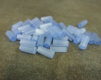 50pc Blue Satin Atlas Beads, Czech Glass, 10x4mm 5-sided Pentagon Cylinder Tube