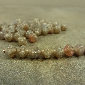 Milky Smoke, Czech Glass Turbine Beads, 6mm, 50pc, Etched Pressed Glass Mulberry Saucer Rondelle