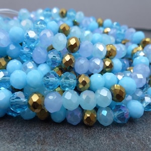 Blue Blend Faceted Rondelle Beads, Sparkly Chinese Crystal 5x6mm, 15" Strand, Glass Beads