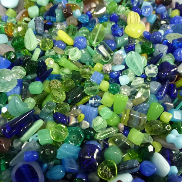 Blues and Greens Mix, Czech Glass 'Bead Soup' by Weight, Choose your lot size, 2oz, 4oz or 8oz, Random Selection