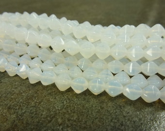 Czech Glass Lucerna Bicone White Opal 6mm 50pc Strand Pressed Glass
