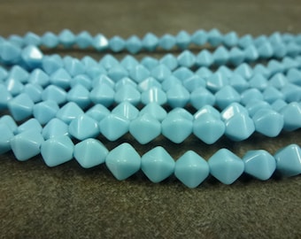 Dark Sky Blue Lucerna Bicone Beads, Czech Glass, 6mm, 50pc, Pressed Glass
