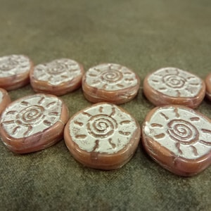 4pc Pink/Silver Rustic Sun Beads, 16mm Irregular Coin, Czech Pressed Glass
