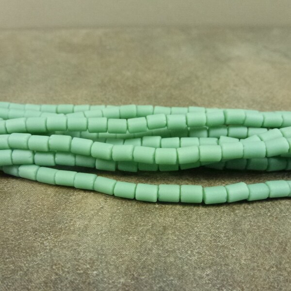 Opaque Sage Green Cultured Sea Glass Tube Beads 5x4mm Cylinder, 72pc, 16" Strand, Frosted Glass