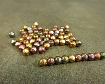 100pc Metallic Mix English Cut Beads, 4mm Czech Glass, Soft Facet Antique Cut