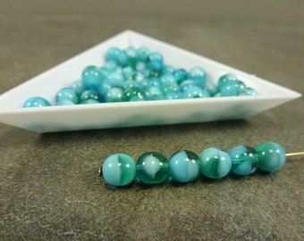 4mm x 50pc Pressed Czech Glass Ceylon Druk Beads Translucent Blue Denim Lustre Smooth Round Spacer Beads