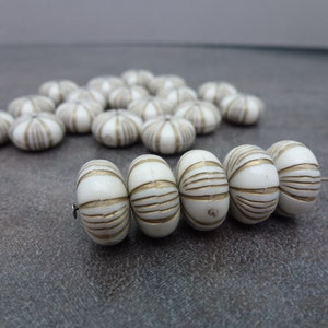 30pc Acrylic Beads Beige/Gold Melon Rondelle 7x12mm Plastic