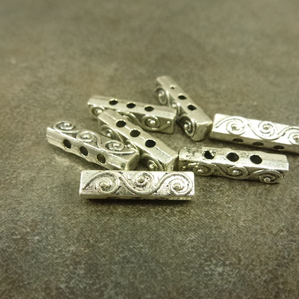 20pc 3-Hole Spacer Bar, Swirl Pattern, Antiqued Silver Tone, Metal Alloy, 18x4x5mm, Triple Strand, Multi Strand Separator, Spacer Finding