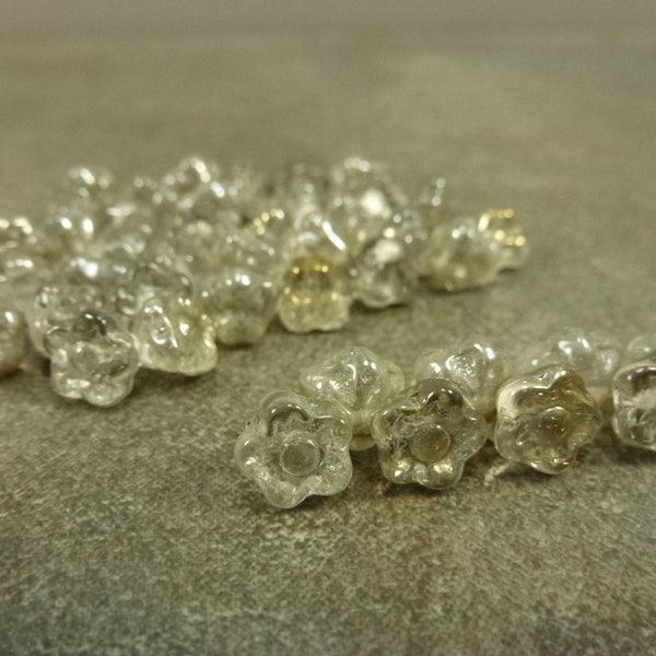 50pc Crystal Valentinite Button Flower Beads, Czech Pressed Glass, 7x5mm Side Drilled