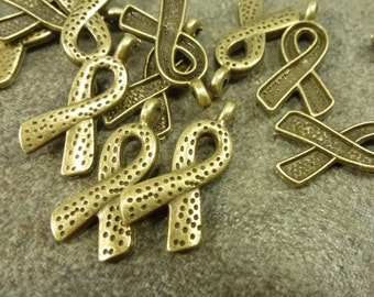 CLEARANCE 135pc Awareness Ribbon Charm Bronze 20x10mm Antiqued Pendant WHOLESALE LOT