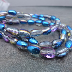50pc Blue/Purple Vitrail Teardrop Beads, Chinese Glass, 9x6mm, Fat Drop, Budget Glass Beads