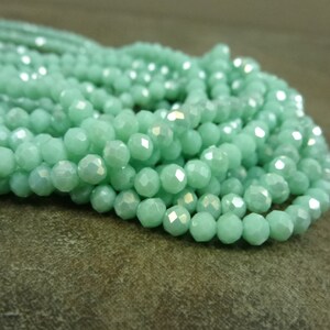 Dark Mint AB Luster Chinese Crystal Glass Beads 3x4mm Faceted Rondelle Full 15&quot; Strand