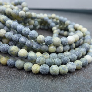 Frosted Yellow Serpentine Gemstone Beads, 4mm Round, Smooth, 15&quot; Strand, Matte