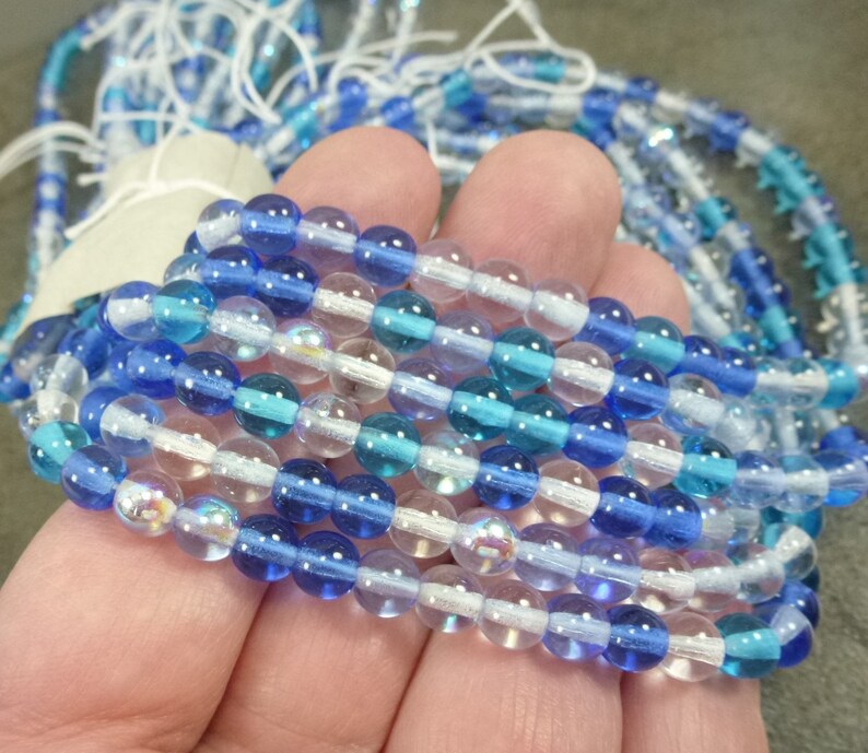 Caribbean Blue Mix Czech Pressed Glass Druk Beads 6mm 50pc Smooth Round Aqua Crystal Sapphire AB