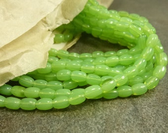 100pc Lime Green Opal Vintage Glass Rice Oval Beads, 6x4mm, Czech Glass