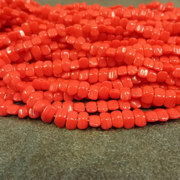 50pc Red Pillow Beads, Antique Glass, 3x5mm, Side Drilled, Vintage Austrian