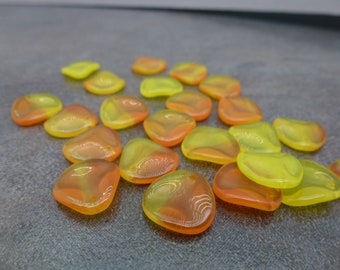 Yellow/Orange Opal Blend Rose Petal Beads, 14x13mm, Czech Pressed Glass, 25pc, Drop, Front Drilled