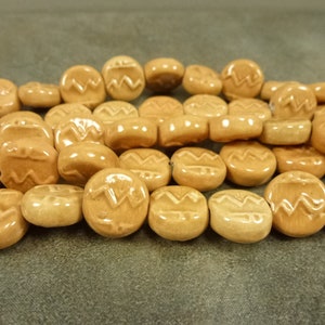 Sandstone Glazed Ceramic Beads 13x14mm Zig Zag Coin 10&quot; Strand with 20 beads Larger Hole