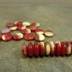 Cream/Dark Red Czech Pressed Glass Disc Beads 8mm 50pc Smooth Rondelle Saucer