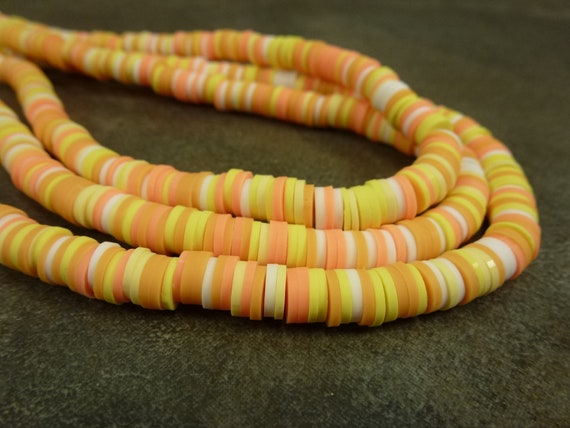 Polymer Clay Beads, Yellow/orange Mix, 6mm Disc, Mass Produced, 15 Strand 
