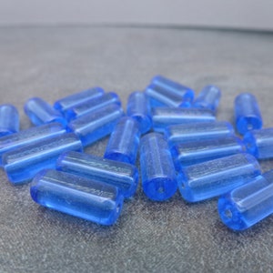 60pc Blue Glass Beads, 15x6mm Tube, Cylinder, Budget Glass, Bulk Beads