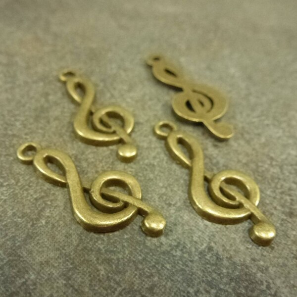 20pc. Treble Clef Charm 26x10mm Antiqued Bronze Tone Alloy Metal Drop Pendant