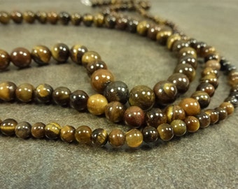 Tiger's Eye Gemstone Beads, Smooth Round 15" Strand - Select your size, 4mm, 6mm or 8mm