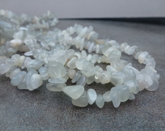 White/Grey Moonstone Gemstone Chip Beads Full 30" Strand Low Grade