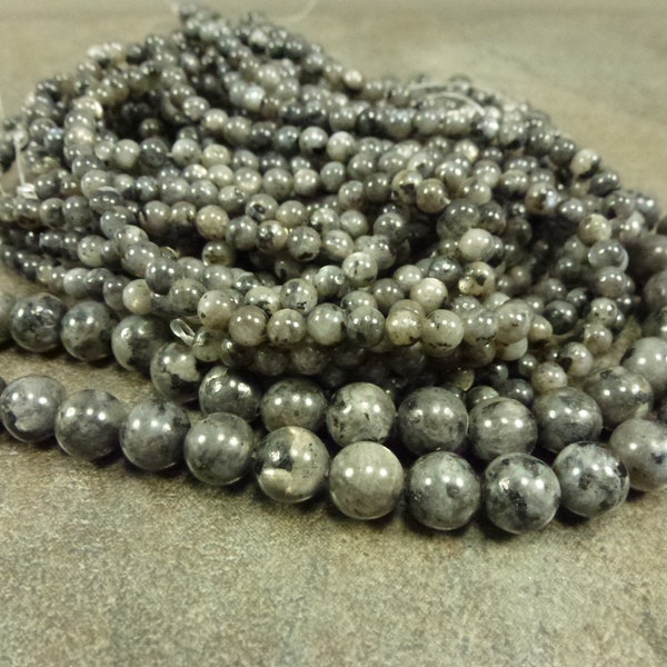 Larvikite Gemstone Beads, Smooth Round, Full 15" Strand, Pick Your Bead Size