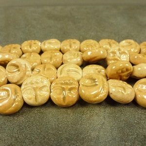 Light Sandstone Glazed Ceramic Beads 13mm Face and Eye Coin 10&quot; Strand with 20 beads Larger Hole Textured