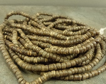 Natural Coco Wood Rondelle Beads Brown Puka 5mm 30" Strand Pucalet