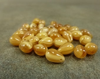 Caramel Blend Czech Glass Teardrop Beads 9x6mm 25pc Side Drilled