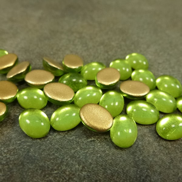 Olivine Czech Glass Cabochon 8x6mm Oval 30pc Flat Back Foiled NO HOLES