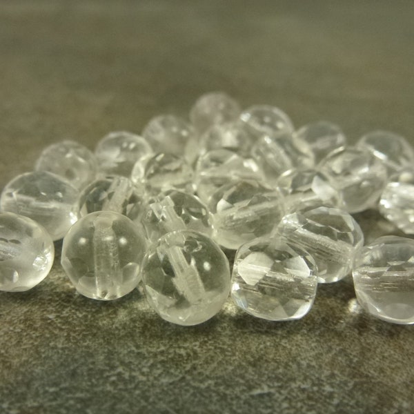 Faceted Crystal Beads Vintage West German Glass 7.5mm Fire Polished Soft Faceted Handmade 25pc or 100pc sets