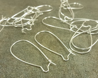 Silver Plated Brass Kidney Earwires 33x14mm Earring Findings 50pc Nickel-Free