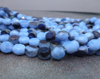 Blue Opal Azuro Faceted Coin Beads 8mm Czech Glass 25pc Firepolished 2-Way Cut