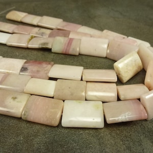 Natural Pink Opal Gemstone 20x15mm Pillow Bead Strand 15&quot; Rectangle