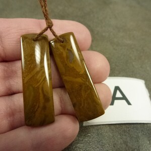 Golden Brown Oregon Trail Agate Gemstone Earring Pair, 37x11x4mm, Front Drilled Rectangle Drop