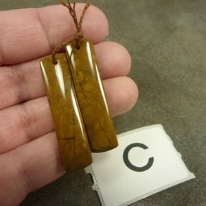 Golden Brown Oregon Trail Agate Gemstone Earring Pair, 41x10x4mm, Front Drilled Rectangle Drop
