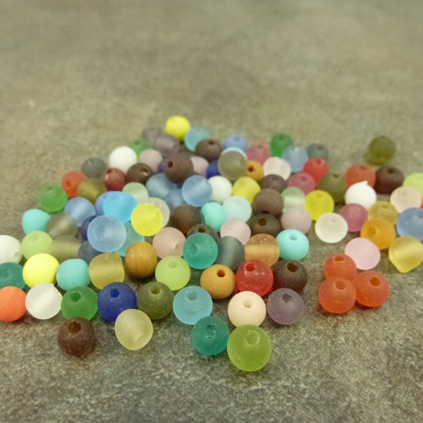 BULK LOT 500pc Frosted Glass Beads , Round, Mixed Color, 3-4mm Average, India Lampwork Glass