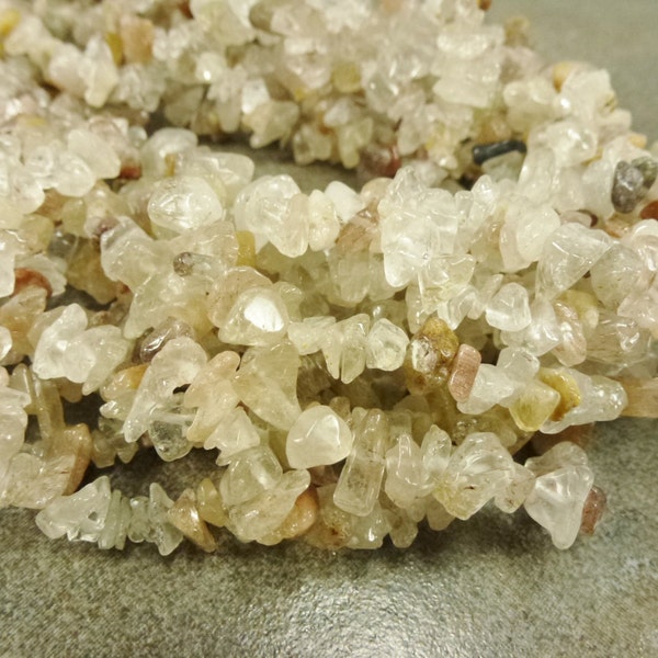 Golden Rutile Quartz Gemstone Chip Beads Full 16" Strand Natural Stone