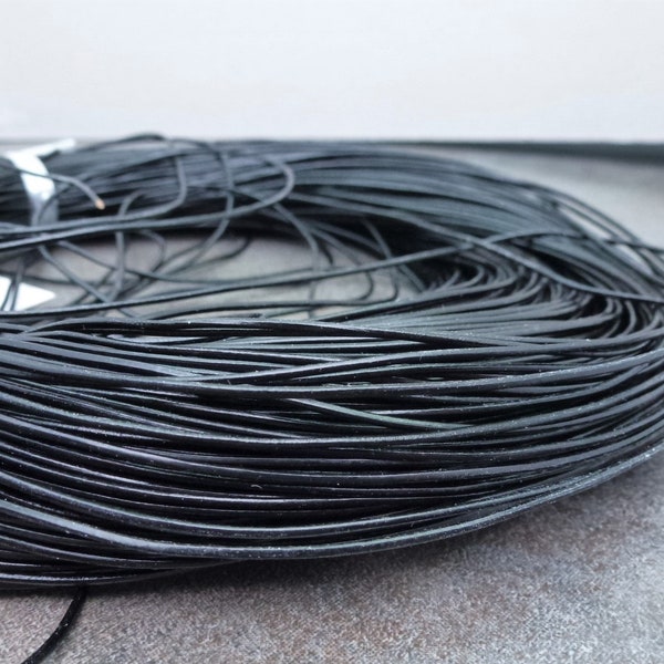 20ft. Black Cowhide Leather Cord,  1mm Diameter,  Round, Stringing Cord