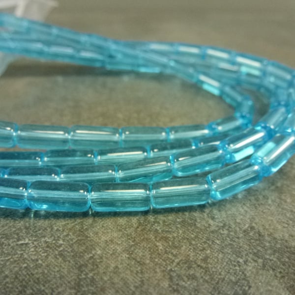 Aqua Glass Beads 10x4mm Tube THREE 13" Strands Cylinder Budget Glass Bulk Beads