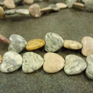Matte Flower Jasper Gemstone Heart Beads 12mm Full Strand 15&quot;